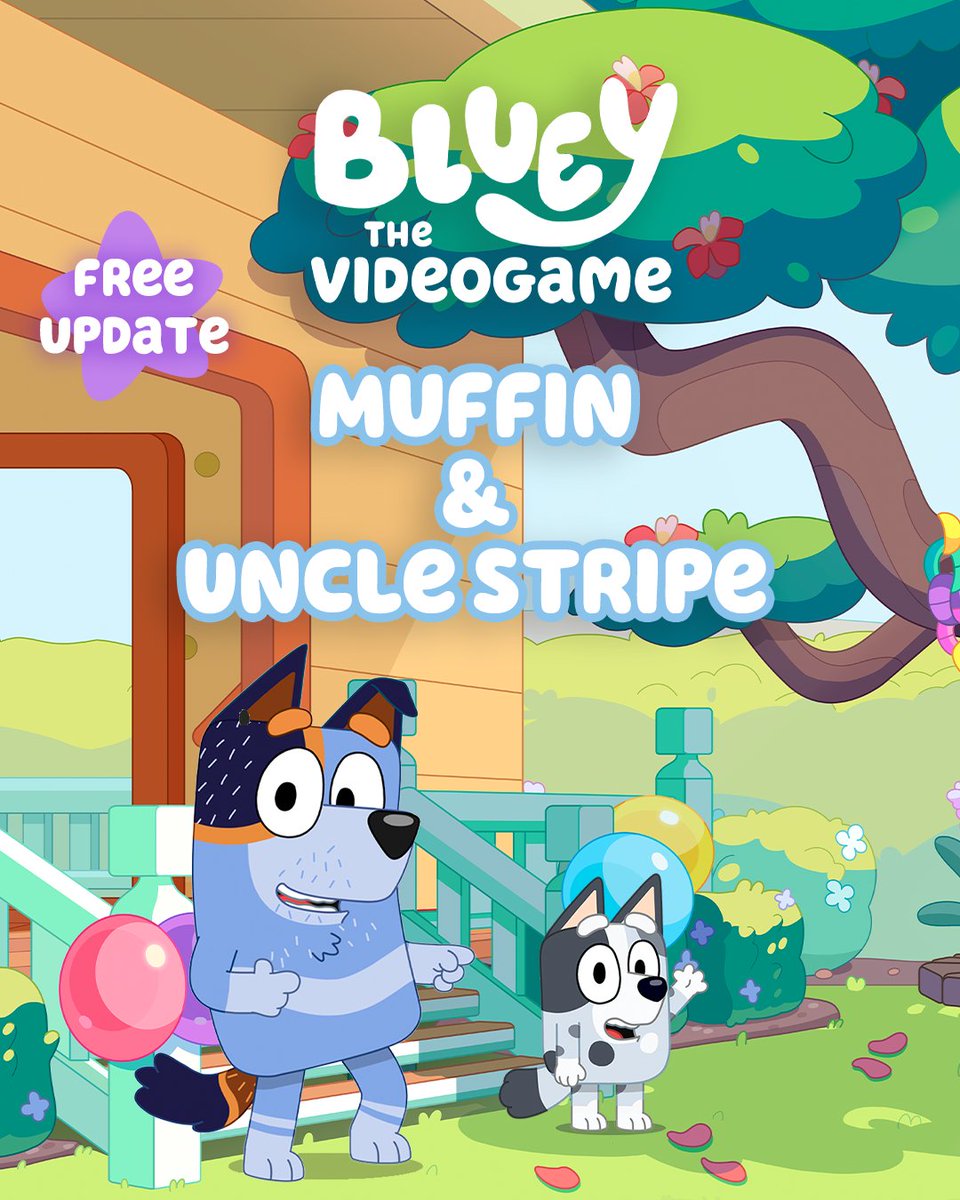 Outright_Games's tweet image. The Flamingo Queen 👑 is here, and her Squash-loving Dad ⚫ too! Have fun with Muffin and Uncle Stripe in this free update.
#BlueyTheVideogame #Bluey #Muffin #UncleStripe