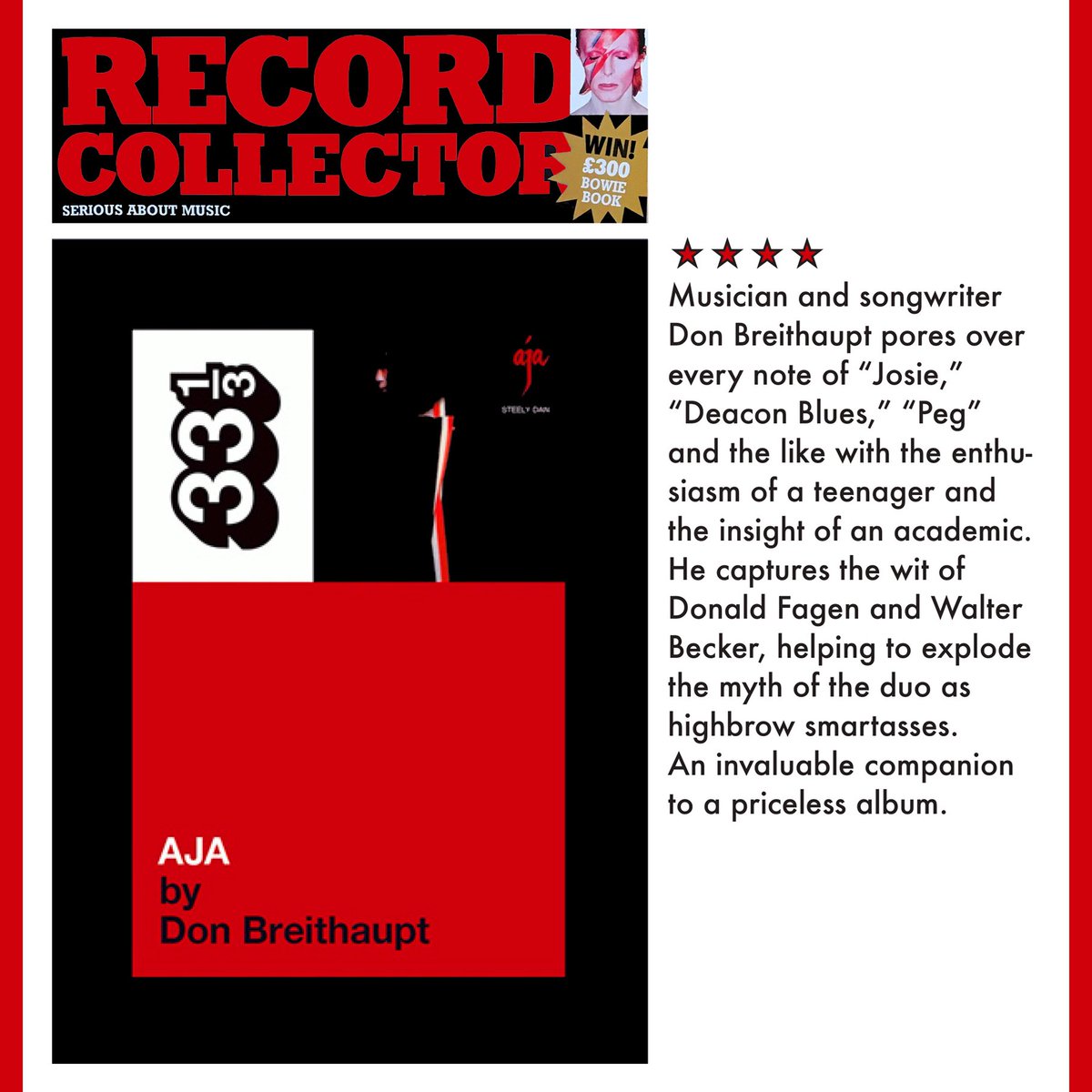 It was a *very* big day when we got this four-star rave in Record Collector magazine.
#SteelyDan #Aja <a href="/333books/">33 1/3 Books</a>