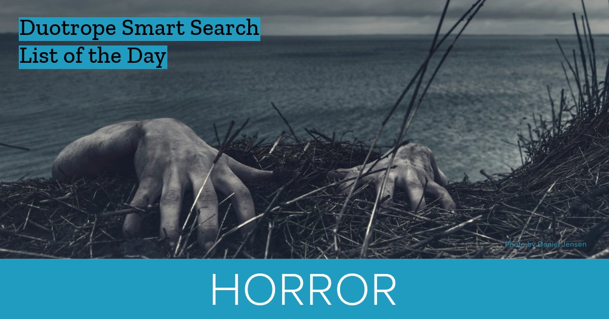 Duotrope (@duotrope) on Twitter photo The Smart Search List of the Day is: Fee-Free Mainstream Horror Fiction feat. <a href="/TalesToTerrify/">Tales to Terrify</a> <a href="/thedarkmagazine/">The Dark</a> <a href="/brokenantlermag/">Broken Antler</a> <a href="/D_H_Magazine/">Dark Harbor Magazine</a> et al. duotrope.com/search/smart/f… The Smart Search List of the Day is: Fee-Free Mainstream Horror Fiction feat. <a href="/TalesToTerrify/">Tales to Terrify</a> <a href="/thedarkmagazine/">The Dark</a> <a href="/brokenantlermag/">Broken Antler</a> <a href="/D_H_Magazine/">Dark Harbor Magazine</a> et al. duotrope.com/search/smart/f…
