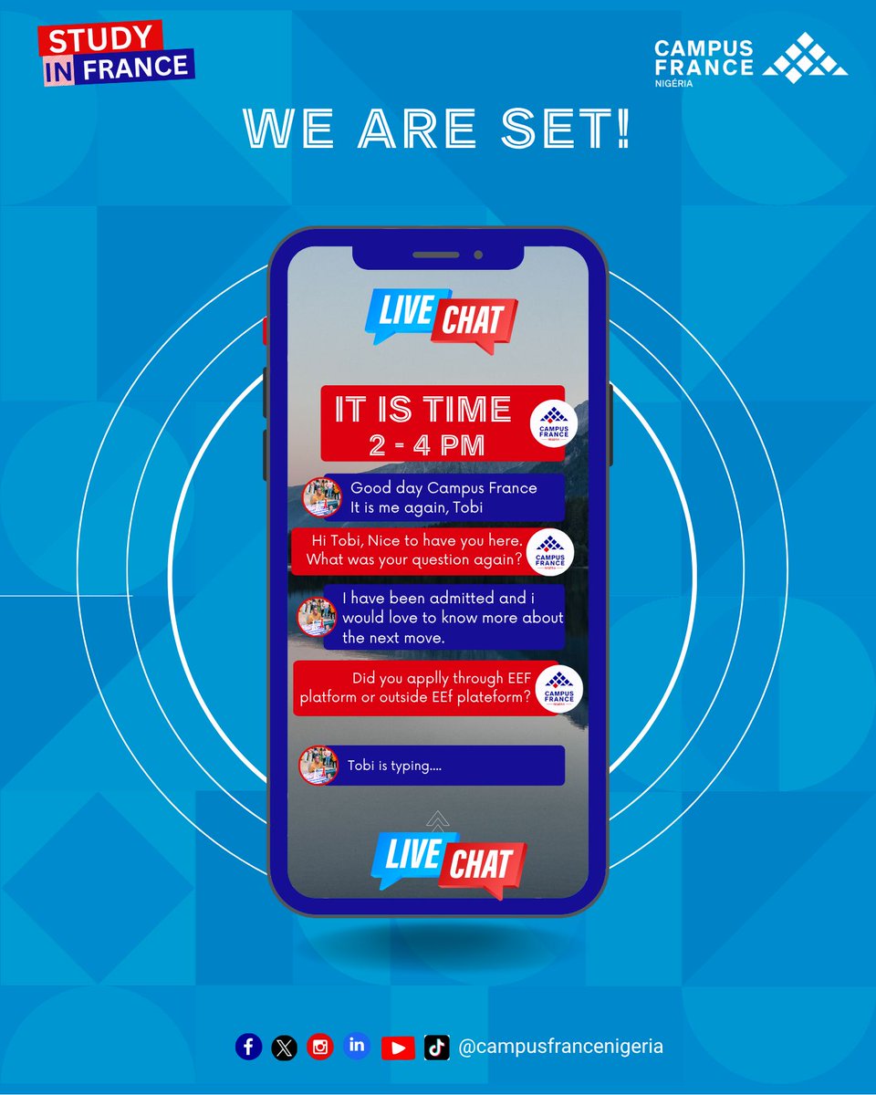 🔊We are LIVE!!!!!

➡️Join our live chat now until 4 pm by asking all your questions in the comment section 👇👇

Please note that we will only answer questions regarding Campus France activities and studies in France.

#choosefrance #studyinfrance