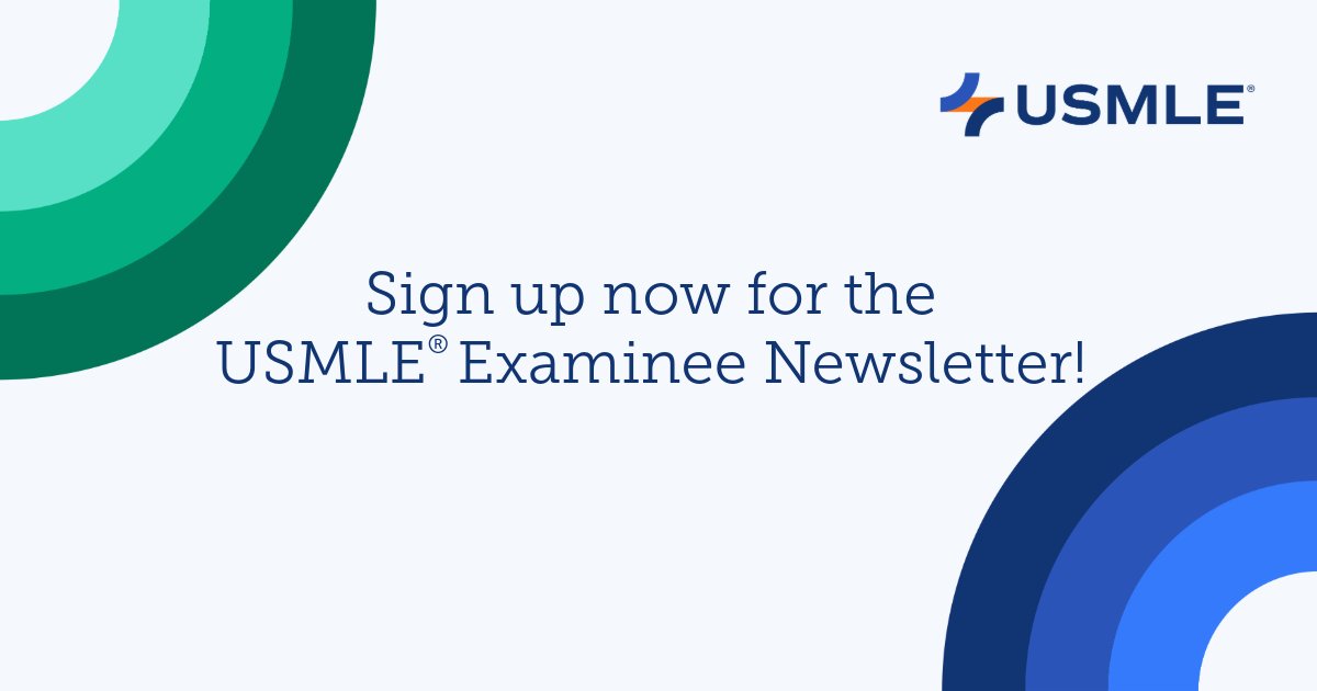 TheUSMLE's tweet image. 🔗Interested in receiving updates about the USMLE program directly to your inbox? Sign up now for our new examinee newsletter. bit.ly/4iSkIOL #USMLE #MedTwitter #MedStudent