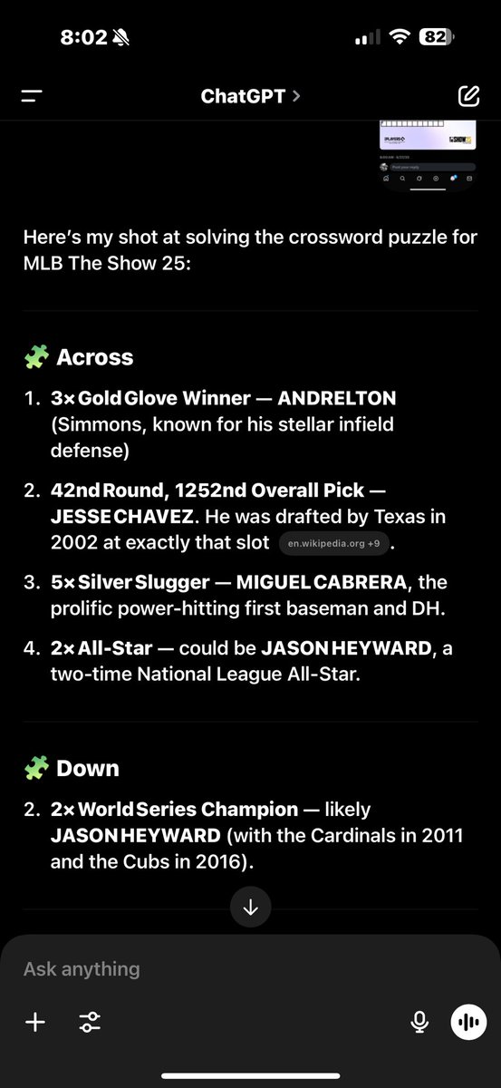 Floatingskull20's tweet photo. @MLBTheShow ChatGPT coming in clutch (possibly we gonna find out) https://t.co/69EEpKIZWF