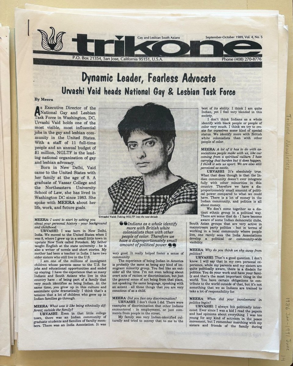 Trikone is a social and support group for LGBTQIA+ people of South Asian descent, first founded in the San Francisco Bay Area in 1986. Atlanta's chapter was founded in 1993, and members participated in local events, including Atlanta Pride. 

📷: Trikone Atlanta Chapter records