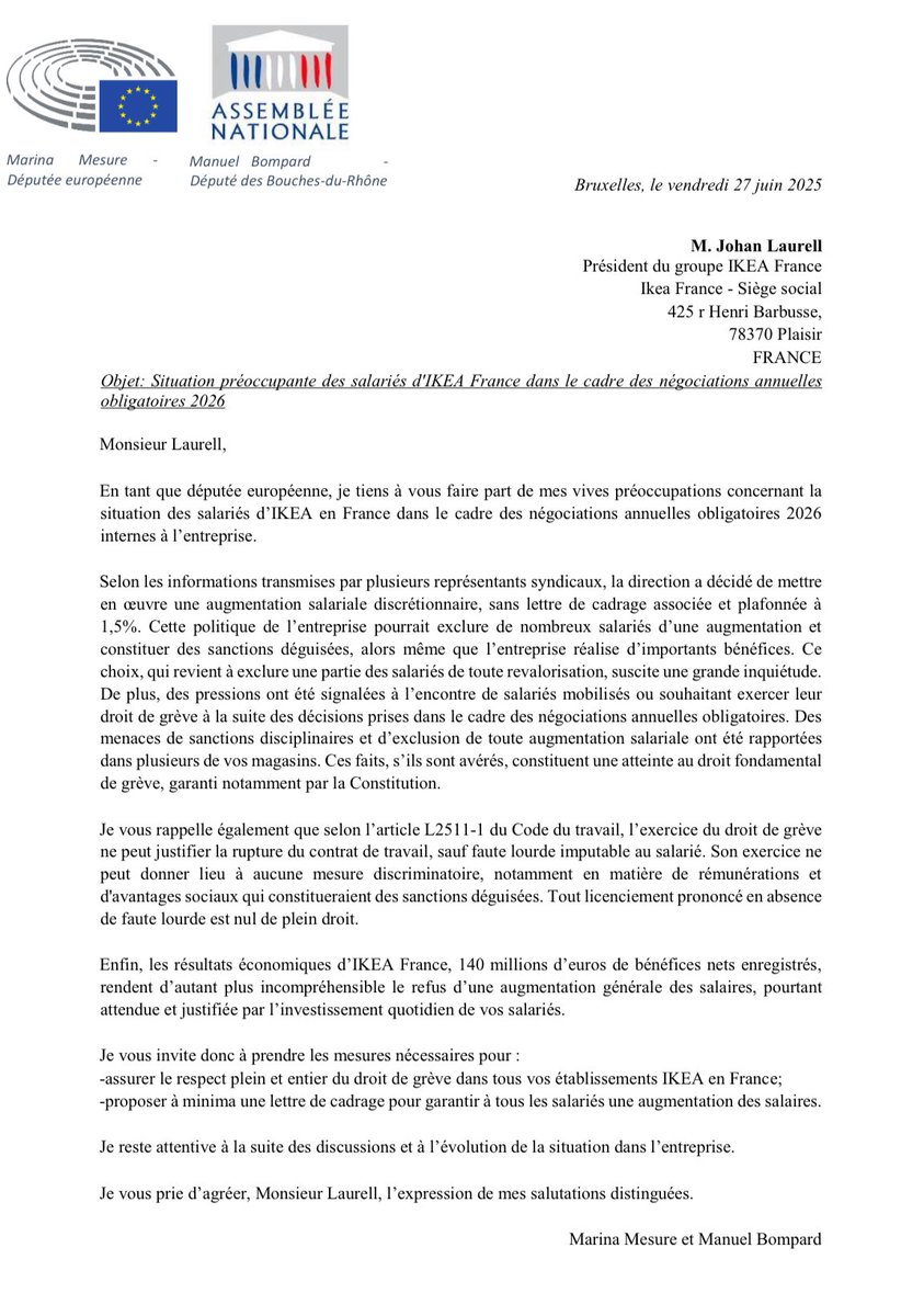 En colère.

IKEA France a engrangé 3,7 milliards d’euros de chiffre d’affaires et 140 millions de bénéfices en 2024. Mais refuse une augmentation générale des salaires.

Pire encore , le groupe impose 1,5 % d’augmentation individuelle. Autrement dit, une augmentation à la tête