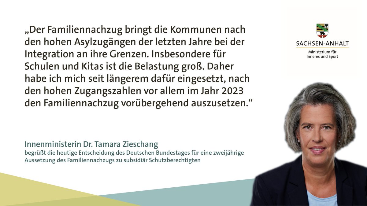 Die Herausforderungen bei der Unterbringung und Integration von Bleibeberechtigten sind trotz rückläufiger Zugangszahlen hoch. Der Deutsche Bundestag hat deshalb die Aussetzung des Familiennachzugs zu subsidiär Schutzberechtigten beschlossen.
Mehr: lsaurl.de/oOOBsJ