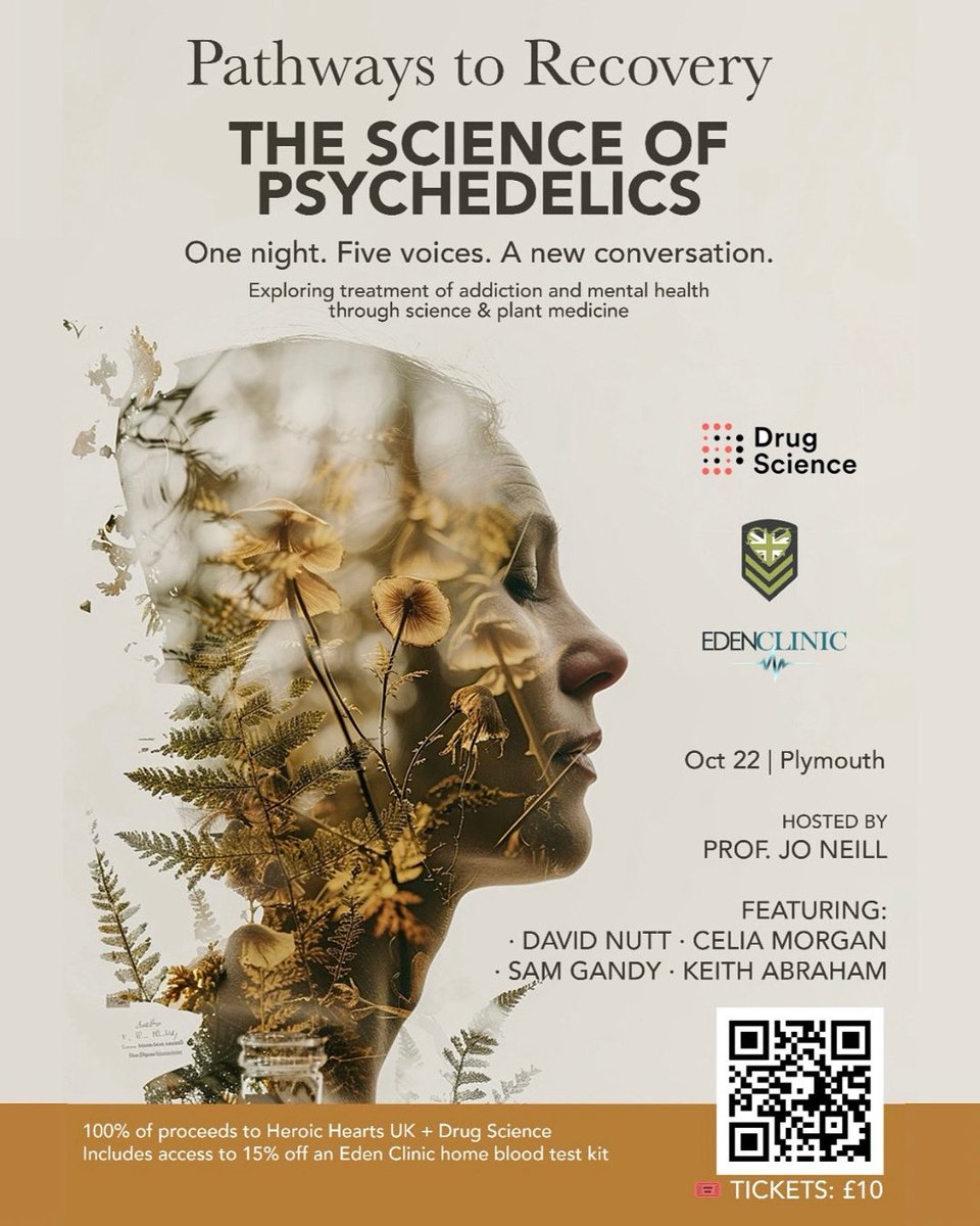 Heroic Hearts Project UK (@heroicheartsuk) on Twitter photo Join us for an evening exploring the science of psychedelics, plant medicine & ketamine in mental health, addiction and trauma recovery.🌿
Featuring . <a href="/ProfDavidNutt/">David Nutt</a>, <a href="/profceliamorgan/">Celia Morgan</a>, Dr <a href="/SamwiseGandy/">Sam Gandy</a> and our CEO Keith Abraham
@edenclinic <a href="/drugscience/">Gary Zammit</a>
#psychedelicscience Join us for an evening exploring the science of psychedelics, plant medicine & ketamine in mental health, addiction and trauma recovery.🌿
Featuring . <a href="/ProfDavidNutt/">David Nutt</a>, <a href="/profceliamorgan/">Celia Morgan</a>, Dr <a href="/SamwiseGandy/">Sam Gandy</a> and our CEO Keith Abraham
@edenclinic <a href="/drugscience/">Gary Zammit</a>
#psychedelicscience