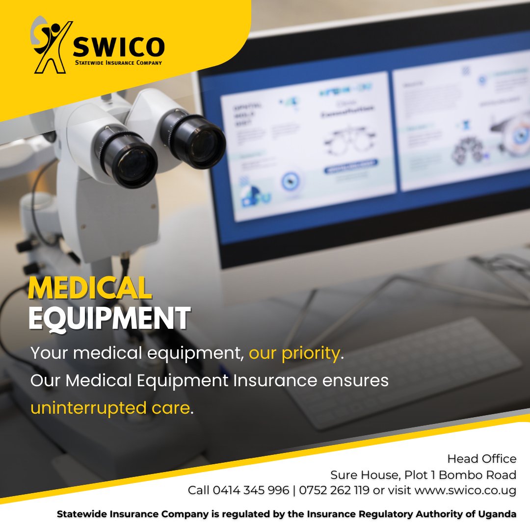 swico_uganda's tweet image. Accidents happen, but financial losses don’t have to! SWICO’s Medical Equipment Insurance ensures your vital healthcare tools are always protected. Get insured today! #SecureWithSWICO