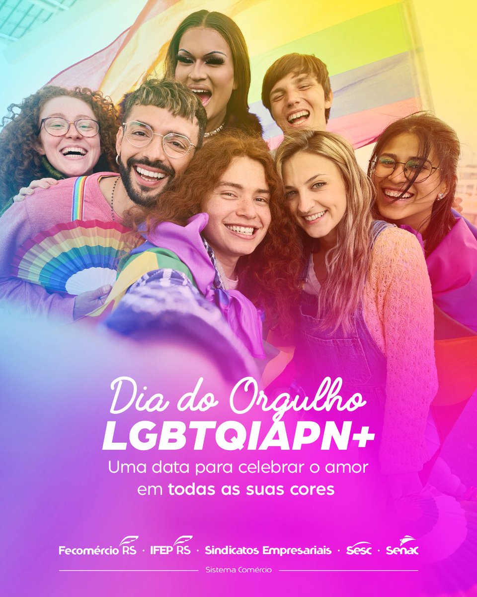 É dia de orgulhar-se de ser quem é e de celebrar a indivualidade de cada existência. 🩷💙💜💛

Que possamos sonhar cada vez mais por um mundo com respeito, segurança e empatia.  🤝

Feliz Dia do Orgulho! ✨

#DiaDoOrgulhoLGBT #SenacRS #mudandoavida #SescRS #FecomércioRS
