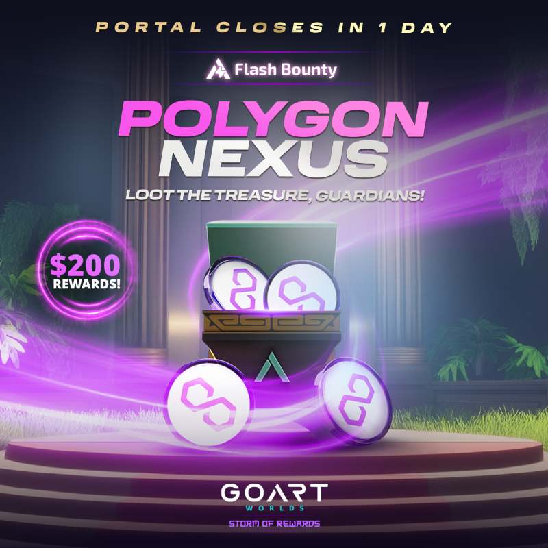 goartworlds's tweet photo. ⚡ $POLYGON NEXUS is about to begin!
The countdown is on, only minutes remain!
💰 200 $USDT in rewards await the boldest explorers who breach the portal before it seals.
📍 Ends in 1 day
🎯 Only the quickest 50 Guardians!
@0xPolygon
#GoArtSeason1 #PolygonNexus #FlashBounty