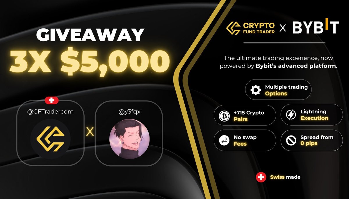 Swing (@y3fqx) on Twitter photo 15k$ Challenge Giveaway 🎁
Follow instructions to qualify:
- Make sure to follow <a href="/y3fqx/">Swing</a> <a href="/CFTradercom/">Crypto Fund Trader</a> <a href="/CFTradercomES/">Crypto Fund Trader Español</a>
- Tag 3 Friends
- Like and Repost
Announcing winners in 3 days. 15k$ Challenge Giveaway 🎁
Follow instructions to qualify:
- Make sure to follow <a href="/y3fqx/">Swing</a> <a href="/CFTradercom/">Crypto Fund Trader</a> <a href="/CFTradercomES/">Crypto Fund Trader Español</a>
- Tag 3 Friends
- Like and Repost
Announcing winners in 3 days.