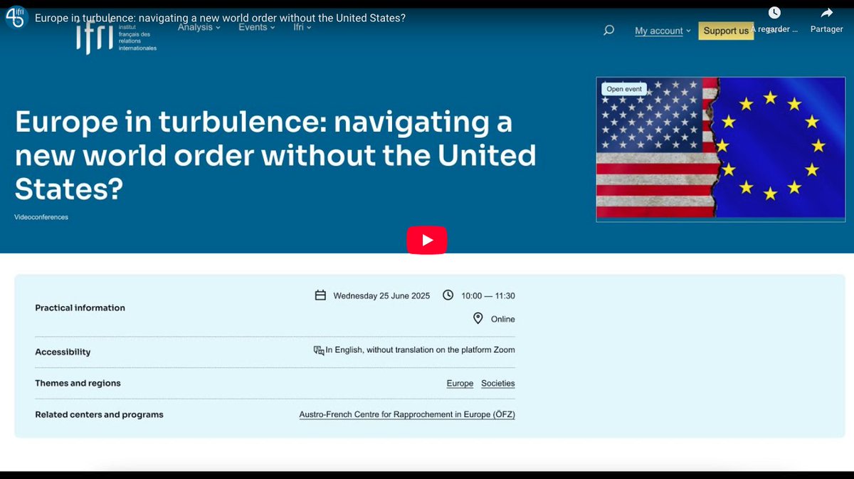 🎥 Missed our June 25 webinar on the shifting global order and Europe's role in a world with reduced U.S. leadership?

Watch the replay of this timely discussion hosted by <a href="/OefzCfa/">ÖFZ / CFA</a> ⤵️ 
🔗 ifri.org/en/video/repla…