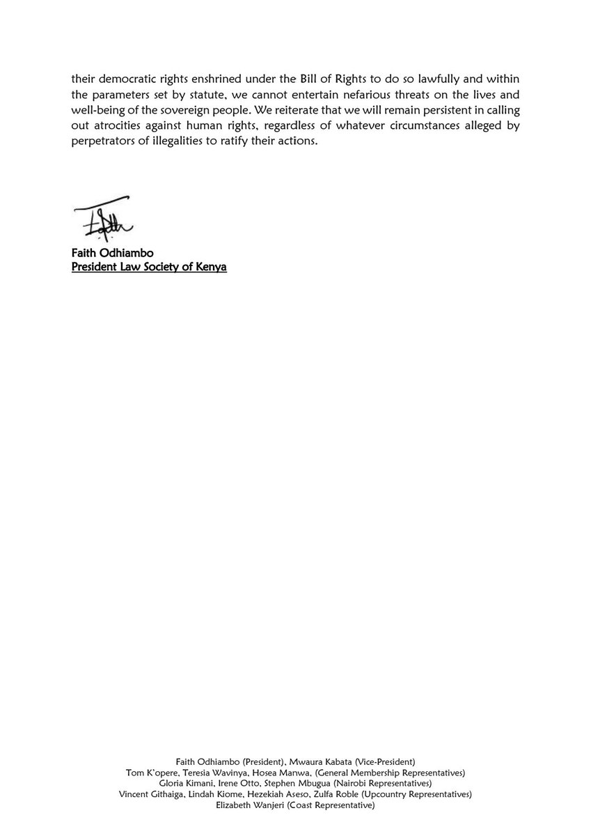 Faith Odhiambo (@faithodhiambo8) on Twitter photo Constructive dialogue and national reconciliation cannot be achieved through heightened tension, propaganda, and unlawful directives. Our duty as the <a href="/LawSocietyofKe/">Law Society of Kenya</a> remains to ensure that the rule of law is observed and that it remains in force - this cannot be achieved through Constructive dialogue and national reconciliation cannot be achieved through heightened tension, propaganda, and unlawful directives. Our duty as the <a href="/LawSocietyofKe/">Law Society of Kenya</a> remains to ensure that the rule of law is observed and that it remains in force - this cannot be achieved through