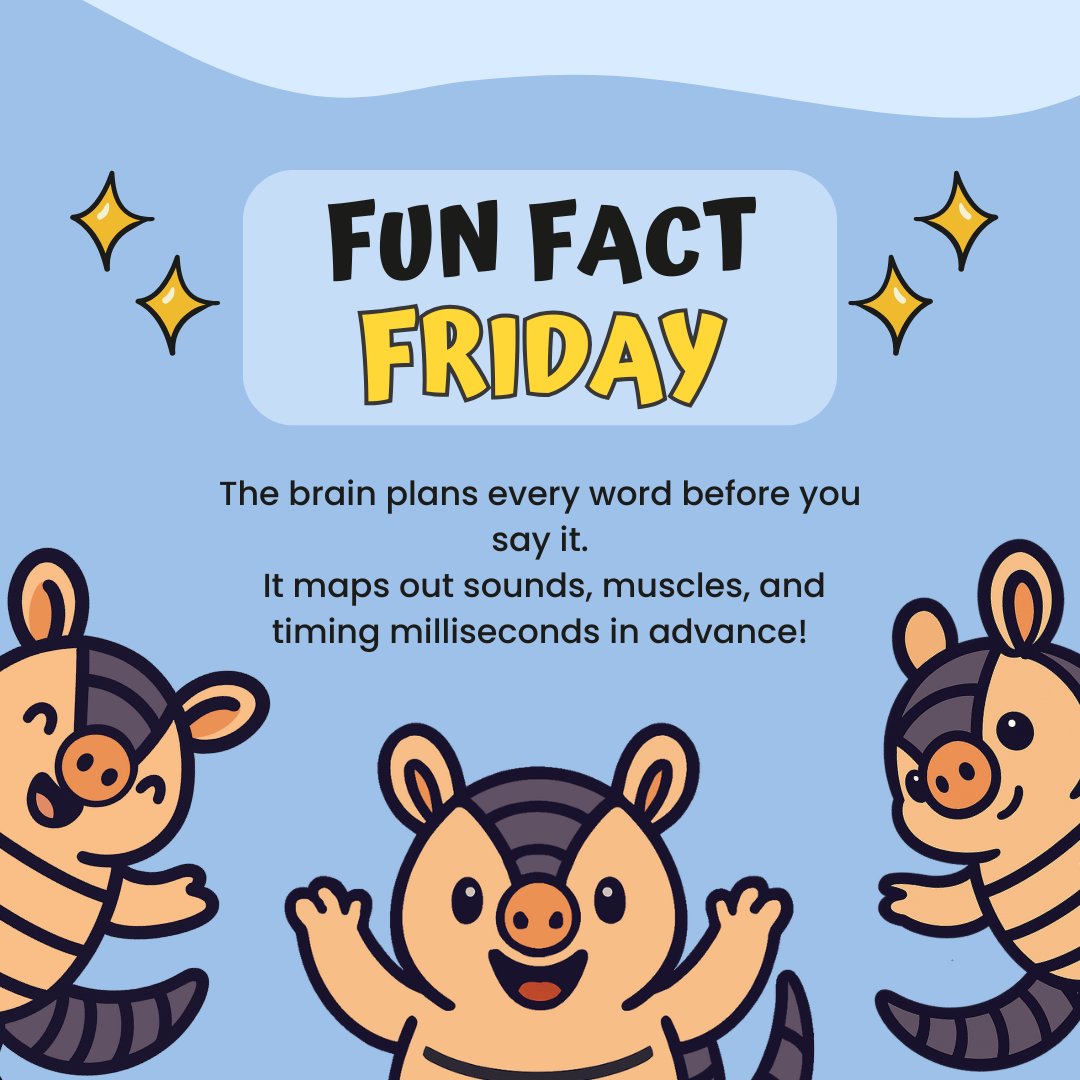 littleTalkSLT's tweet image. Did you know your brain plans every single word before you say it? 🤯
It coordinates sounds, muscle movements, and precise timing, all in just milliseconds!
Speech is like a mini performance your brain rehearses in real-time!
Cool, right? 😄