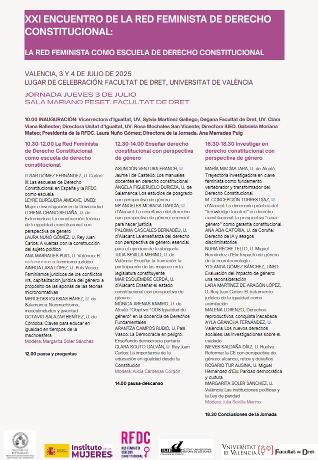 redfeministaDC's tweet photo. 🧵Mañana arranca el XXI Encuentro de la Red Feminista de Derecho Constitucional en la @DretUV. Celebramos más de dos décadas construyendo escuela de Derecho constitucional... ¡casi nada!

🫶Durante el día de hoy comienzan a llegar las primeras socias... ¡deseando vernos todas! https://t.co/j99xOhHj4m