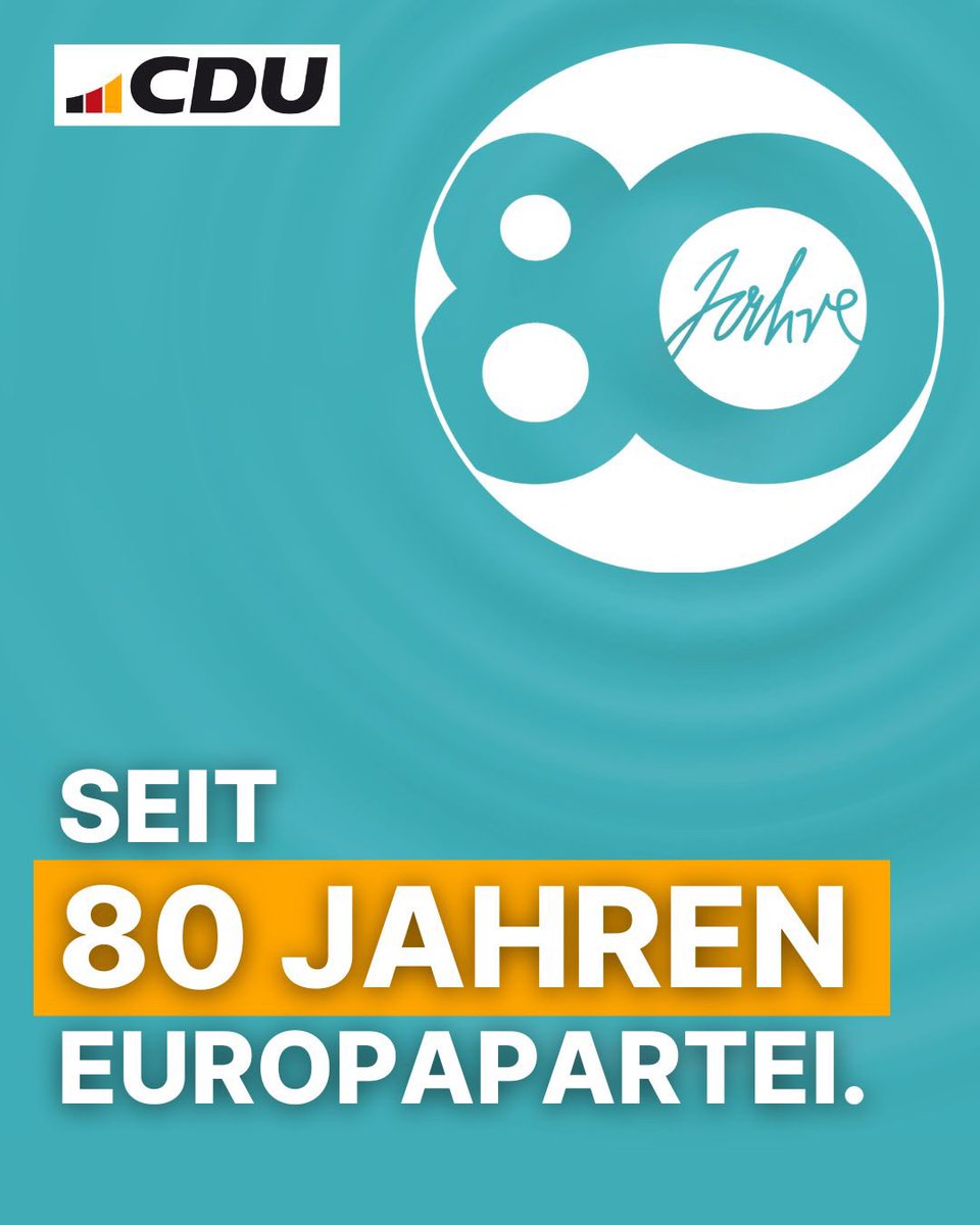 80 Jahre Einsatz für Europa – das ist die CDU! 🇪🇺 Ein starkes Europa bringt Frieden, Stabilität und Innovation – auch für Baden-Württemberg. Gemeinsam wollen wir die Chancen nutzen, die #Europa bietet. #80JahreCDU