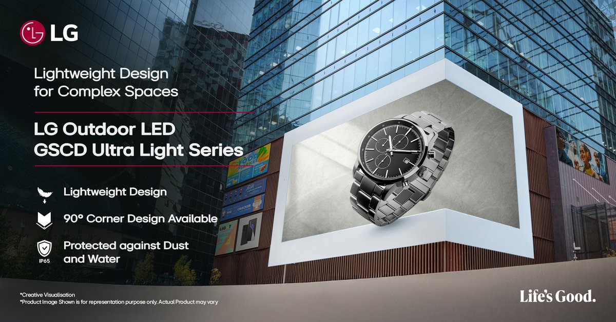LGIndia's tweet photo. Brilliant even in sunlight! 
LG GSCD Ultra Light Series Outdoor LED is lightweight, Protected against Dust and Water &amp; offers 90° corner designs for any space.
Explore: https://t.co/rglCzWMw9w

#LGLED #OutdoorDisplay #DigitalSignage #BrightDisplay #ProtectedAgainstDustAndWater https://t.co/qNELMEcU4N