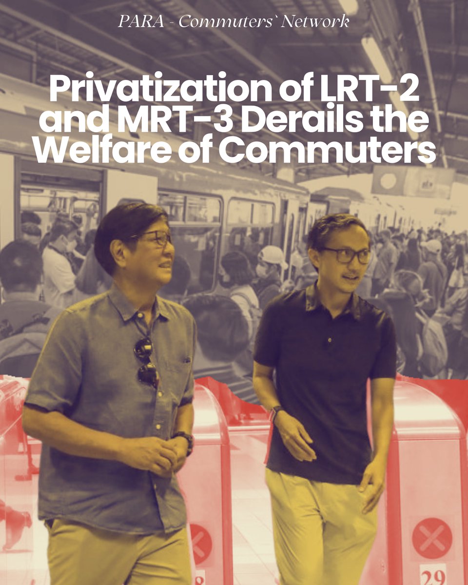 parasacommuters's tweet photo. PARA Commuters’ Network calls for an end to all privatization of public transport. The government must allocate a larger budget for public transportation and operate it within the framework of public service.

—
Read our full statement: https://t.co/D1KKSELGTE https://t.co/pTNULLp0gr