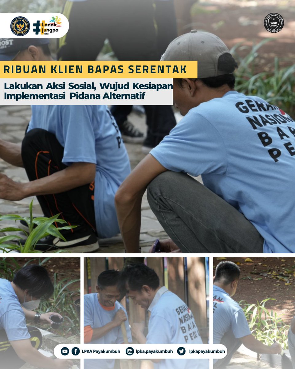 lpkatanjungpati's tweet image. Ratusan Klien Pemasyarakatan ikut aksi bersih-bersih serentak di 94 Bapas se-Indonesia!
Gerakan ini tandai peluncuran Klien Bapas Peduli 2025, menyambut KUHP baru &amp;amp; pidana kerja sosial.
#KlienBapasPeduli #KUHP2026 #INFO_PAS