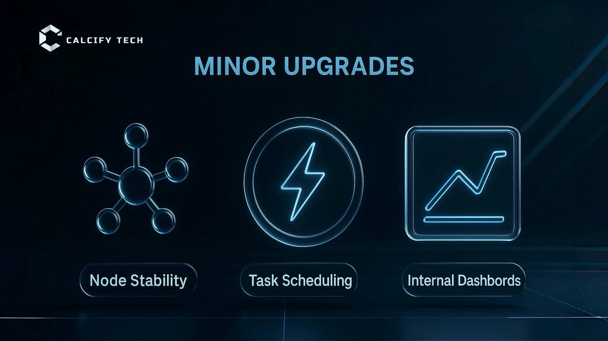 Calcify Tech (@calcifytech) on Twitter photo We’ve rolled out a series of minor upgrades this week:
✅ improved node orchestration stability
✅ faster task scheduling
✅ updated internal dashboards for real-time compute flow
Always building. Always iterating.
#CalcifyTech #Web3Infra #BuildInPublic We’ve rolled out a series of minor upgrades this week:
✅ improved node orchestration stability
✅ faster task scheduling
✅ updated internal dashboards for real-time compute flow
Always building. Always iterating.
#CalcifyTech #Web3Infra #BuildInPublic