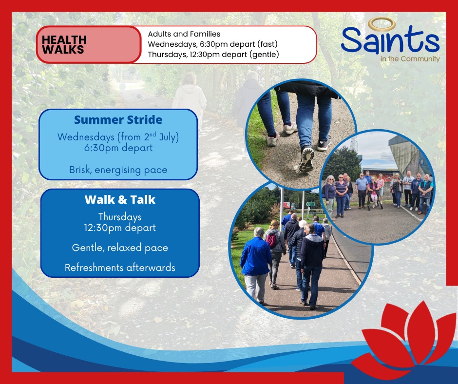 Saints_Trust's tweet photo. 🚶l Part of our Summer Social Timetable, our Health Walks are a great way to stay active, meet others, and enjoy the outdoors - at a pace which suits you!

✅All walks completely free
✅Friendly Walk Leaders
✅Everyone welcome

Register your interest ⤵️
https://t.co/mHsNkjjrRX https://t.co/tTlKQ7lV0K