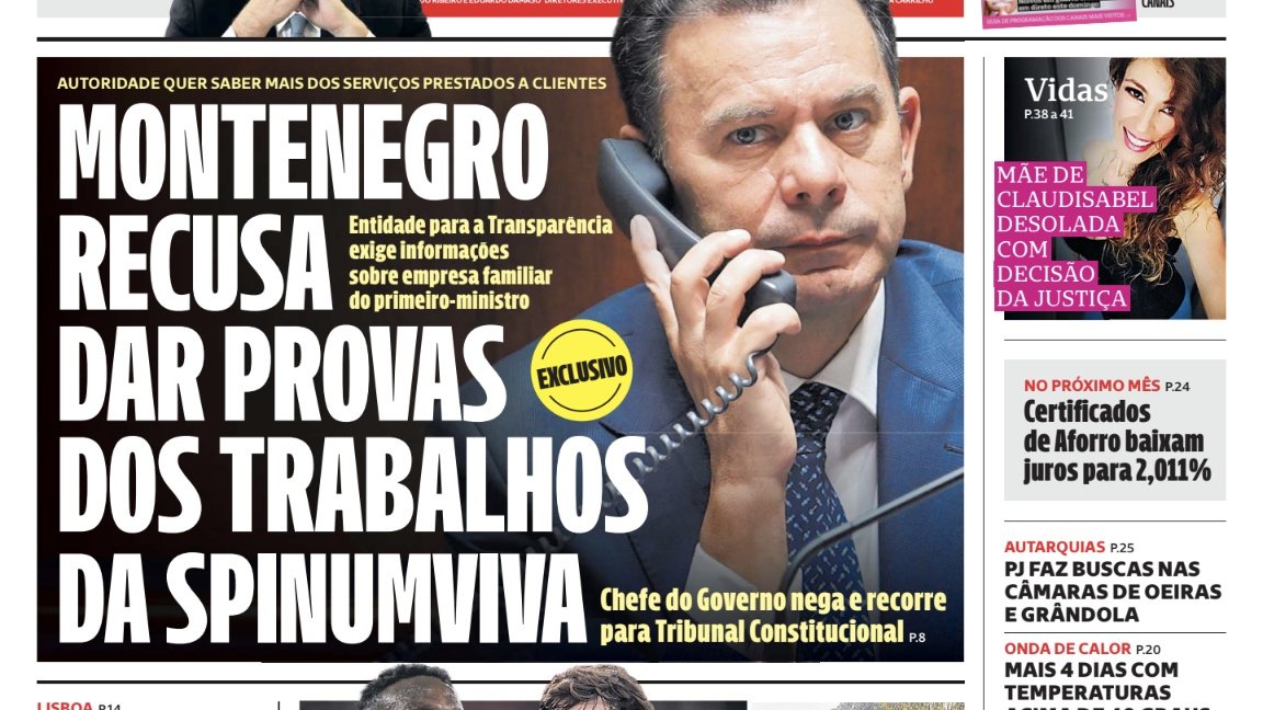 Não entregou as faturas das obras da casa de Espinho à PJ, como disse que faria.

Não entrega as provas dos trabalhos da Spinumviva, mas disse que não havia ninguém tão transparente como ele.

"Quem não deve, não teme", mas Montenegro tem muito por onde temer!