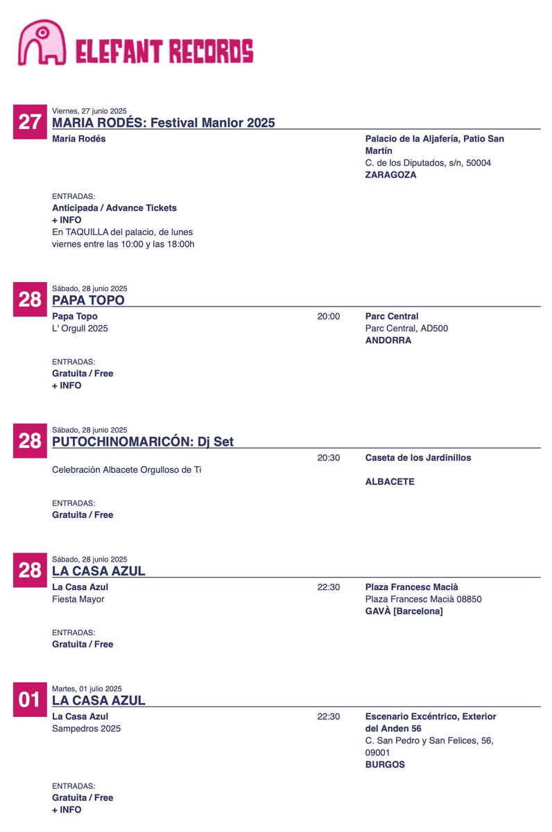 Próximos CONCIERTOS elefant.com/conciertos