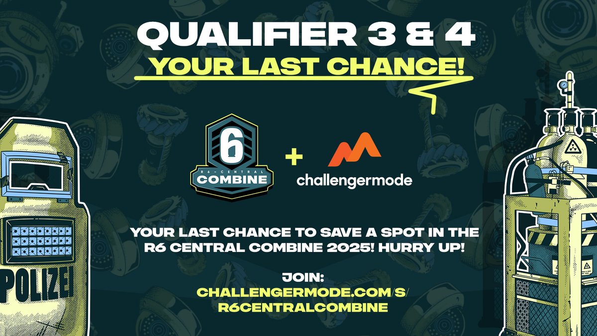 🎯 Qualifier 3 &amp; 4

Es sind die letzten beiden #R6CentralCombine-Qualifier!

Wer schafft es in die Top 16 und in den Division Clash?
🔥 13:00 Uhr CEST , 28.-29.06 | Nicht verpassen.
🔗 ubi.li/R6Combine

#R6combine