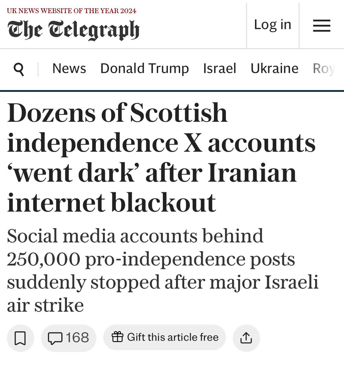 RiddlywalkerB's tweet image. Gleefully reposted by American Zionist accounts.
‘It has been alleged’ says the ‘article’. The Telegraph seems quite worried by something?