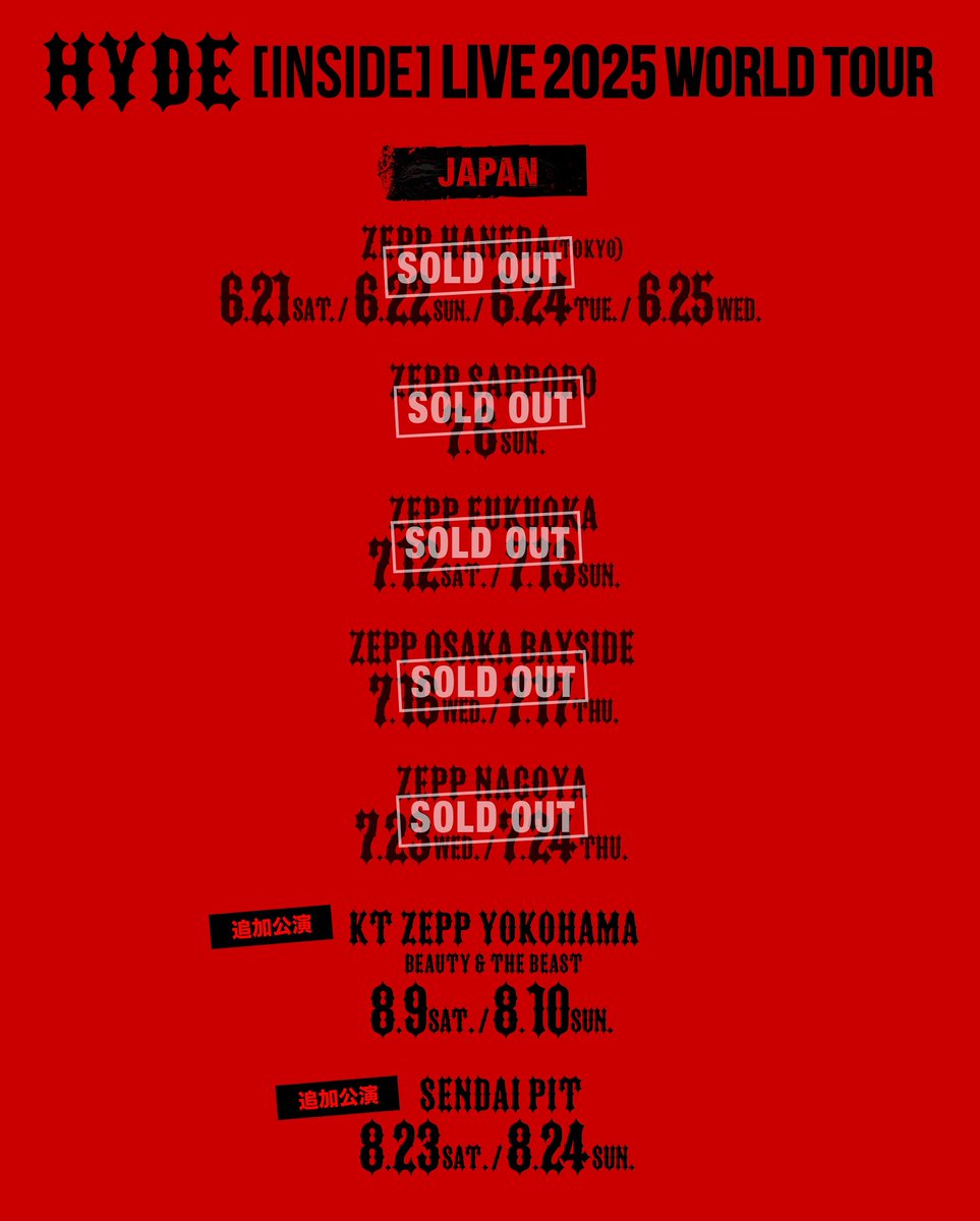 STAFF] 「HYDE [INSIDE] LIVE 2025 WORLD TOUR」Zepp Sapporo公演が