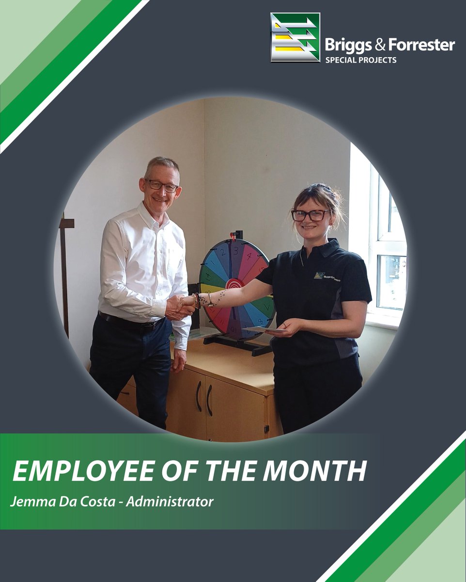 🏆EMPLOYEE OF THE MONTH 🏆

Congratulations to Jemma Da Costa who has won Briggs &amp; Forrester Special Projects employee of the month for May. 
#excellenceateverylevel #employeeofthemonth #employeerecognition  #WorkplaceExcellence #TeamSuccess #EmployeeAppreciation