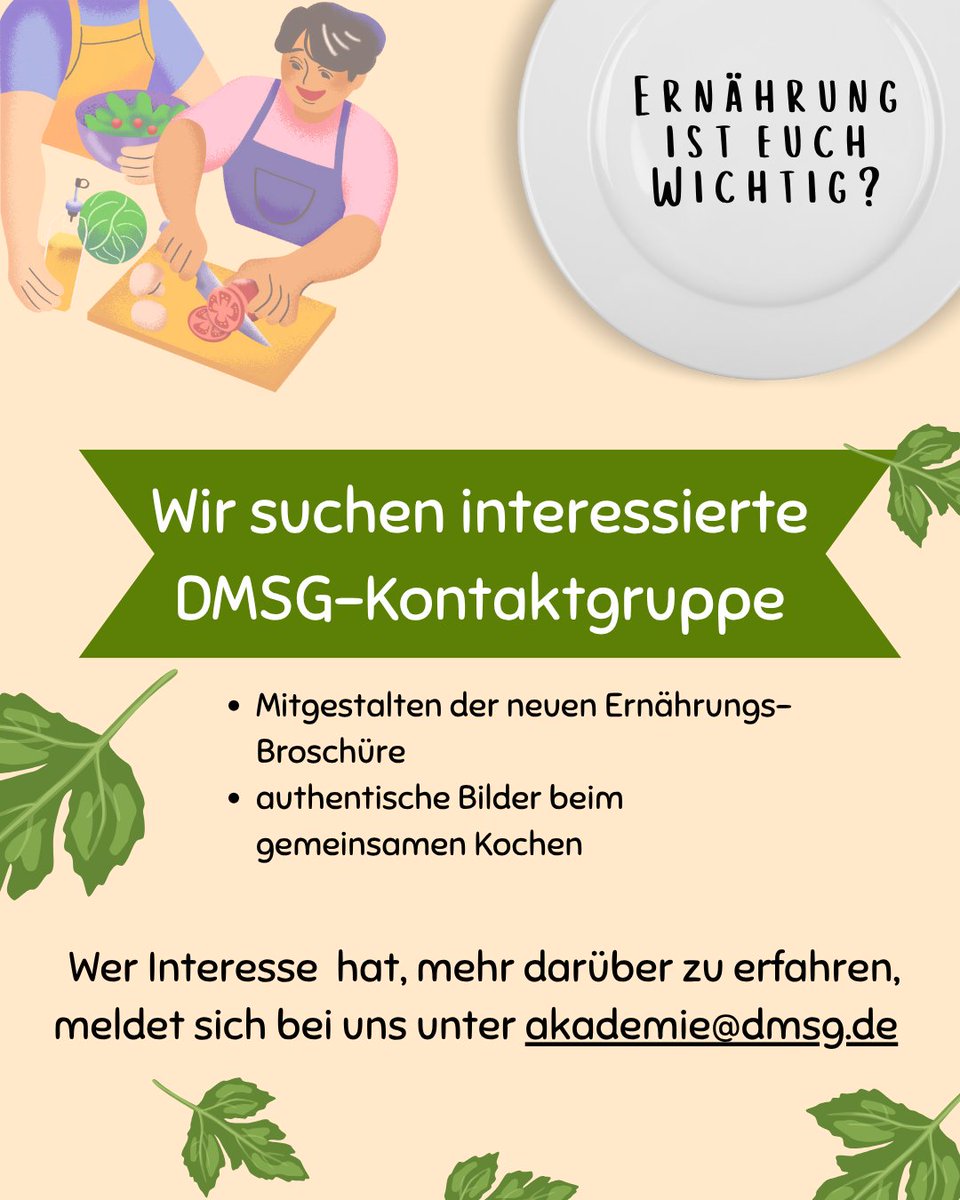DMSG Bundesverband (@dmsg_bv) on Twitter photo Für unsere neue Ernährungsbroschüre suchen wir eine Gruppe, die sich engagieren möchte und offen ist, über das Thema Ernährung zu sprechen und ggf. auch Bilder von sich machen zu lassen!
Bei Interesse: akademie@dmsg.de.
#DMSGCommunity Für unsere neue Ernährungsbroschüre suchen wir eine Gruppe, die sich engagieren möchte und offen ist, über das Thema Ernährung zu sprechen und ggf. auch Bilder von sich machen zu lassen!
Bei Interesse: akademie@dmsg.de.
#DMSGCommunity
