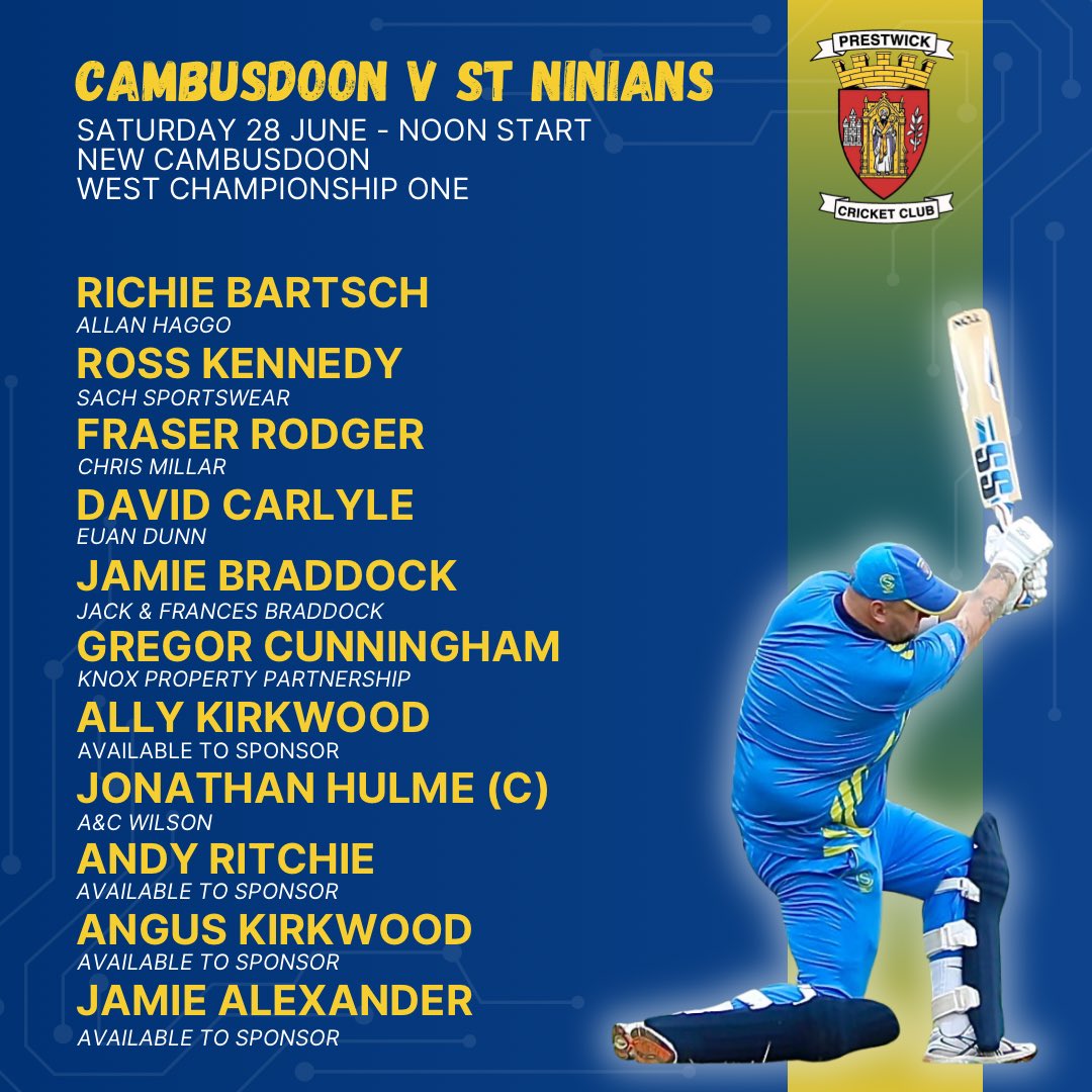 🏏 TEAM NEWS

St Ninians make the short journey to Cambusdoon for a local derby on Saturday, looking to kick on from last weekends victory. 

Live stream: youtube.com/live/IIdDvcBOt…

#MTW