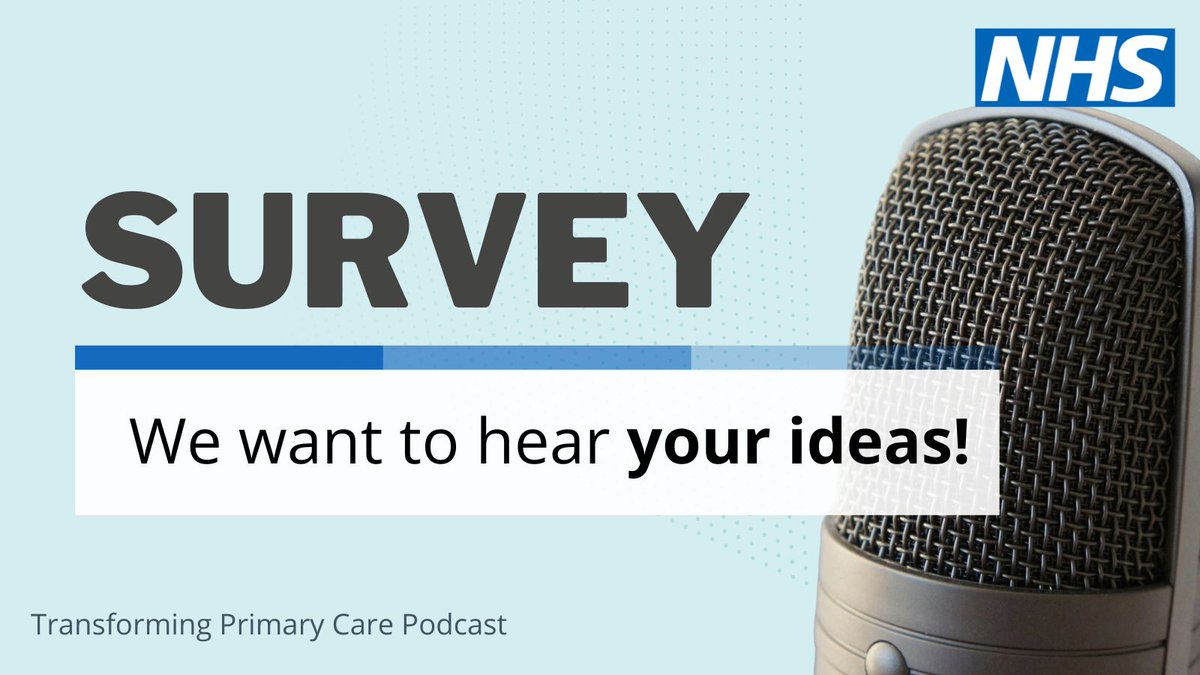 Work in primary care?

🔊Our #TransformingPrimaryCare podcast explores the improvements that reduce pressure on staff &amp; make it easier for patients.

Topics include how digital ways of working help address health inequalities.

⏲️5 minute survey ➡️ england.nhs.uk/long-read/flu-…