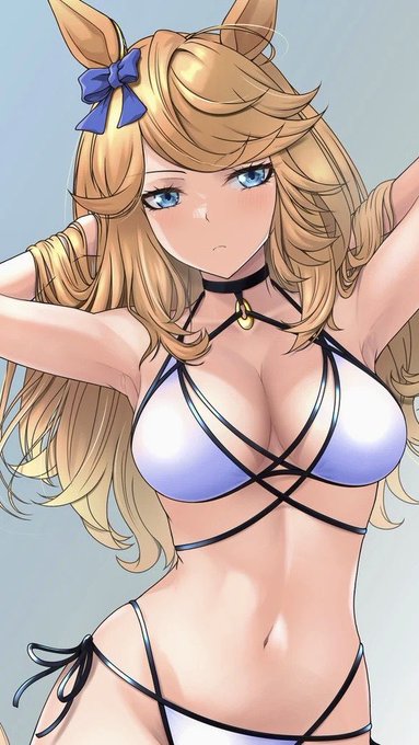 シチーさんの新衣装が来たみたいですね 水着ではなかったみたいなので代わりにわたくしが #ウマ娘 #ゴールドシチー