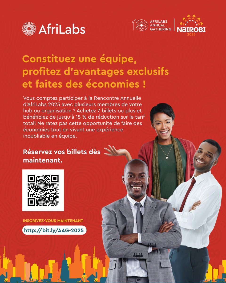 Take advantage of exclusive group discounts created for innovation hubs across Africa and bring your team to AfriLabs Annual Gathering 2025.

✔ Nile Pass – Save 15%
✔ Zambezi Pass – Save 10%
✔ Kagera Pass – Save 7.5%

bit.ly/AAG-2025

#AAG2025 #AfriLabs