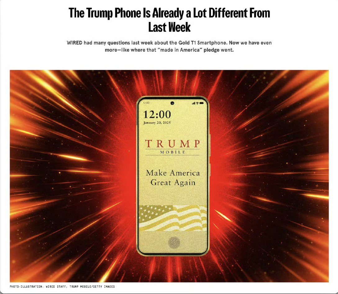 特朗普集团最近推出新款手机手机T1，发布初期，集团网站首页以大字标示：「我们的『美国制造』T1 手机现已开放预购」。然而近期这句话已被删除，改为描述T1  具备「美国骄傲设计」(American-Proud Design)，并写道这款手机是「在美国孕育诞生」(brought to life right  here ...