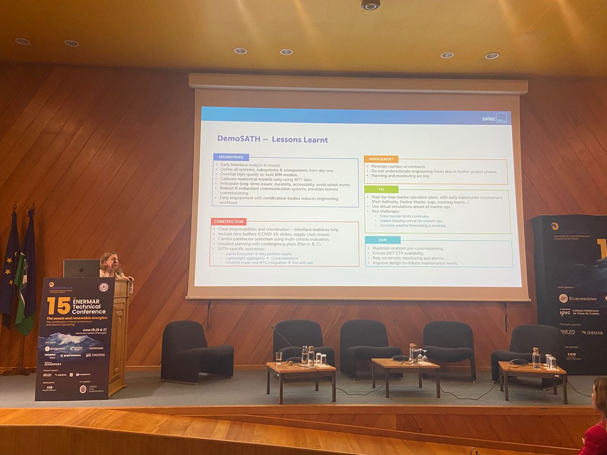 🇵🇹 Live from <a href="/enermar_aine/">ENERMAR</a> 2025! Our Head of Technology, Irati Larrinaga, is presenting DemoSATH’s performance results and lessons learned saitec-offshore.com/en/enermar-202…
 #floatingwind #offshorewind