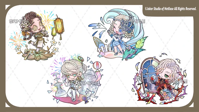 【work】 この度、"スイーツパラダイス×第五人格"7周年コラボカフェのミニキャライラストを担当させて頂きました キャラクターや衣装を大事に仕上げた15体となります。 7周年に相応しいラインナップとなっておりますので、お食事、グッズ、装飾と共に、是非素敵な時間をお過ごし下さい