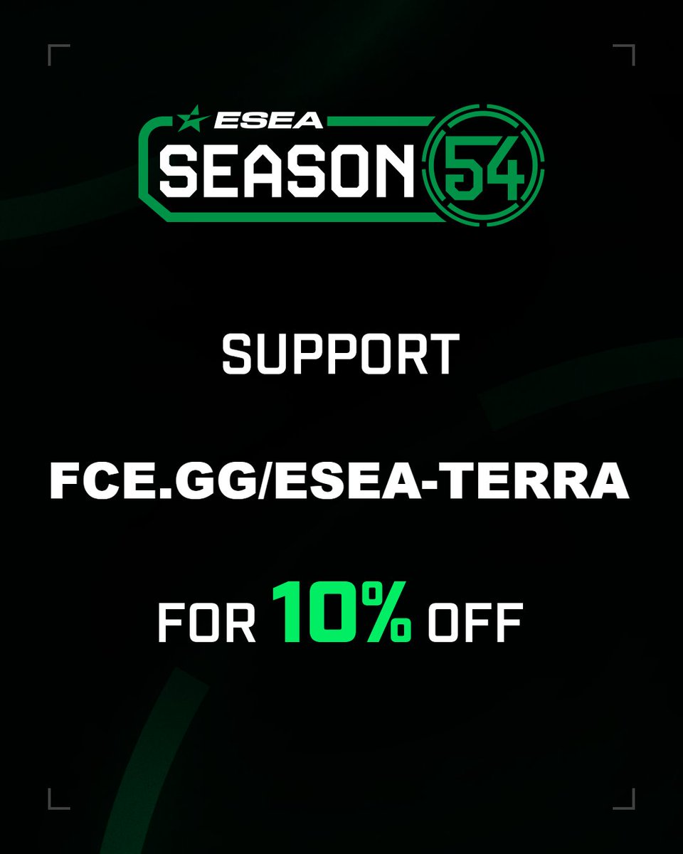 🟢 ESEA Season 54 is LIVE! 🟢

Are you signing up for CS2 this season? Want to support Terra Esports and get a discount while you’re at it?

Sign up through our referral link:
 👉 fce.gg/esea-terra
and get 10% OFF your ESEA Season 54 entry!

Every sign-up helps us grow and