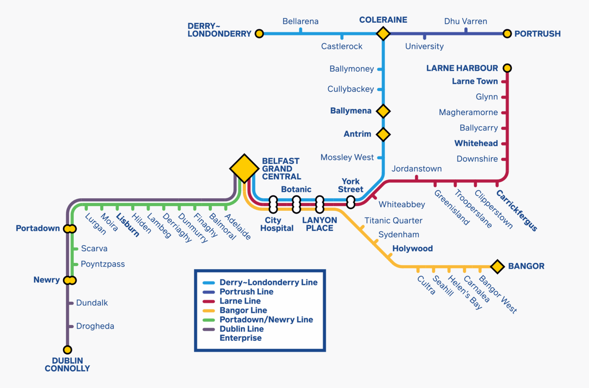 RailDepartures's tweet photo. New Feature: Northern Ireland Railway Departures Now Live!

We’re excited to share a brand-new feature with the UKDB community…live departure boards for Translink NI Railways are now fully supported!

For the uninitiated, stations across Northern Ireland use a different data feed from the rest of the UK’s National Rail network, which meant they’ve been missing from our boards… until now. After a bit of behind-the-scenes magic, we’ve integrated this separate Translink feed into the UK Departure Boards system.

https://t.co/u20Y0vl2HB