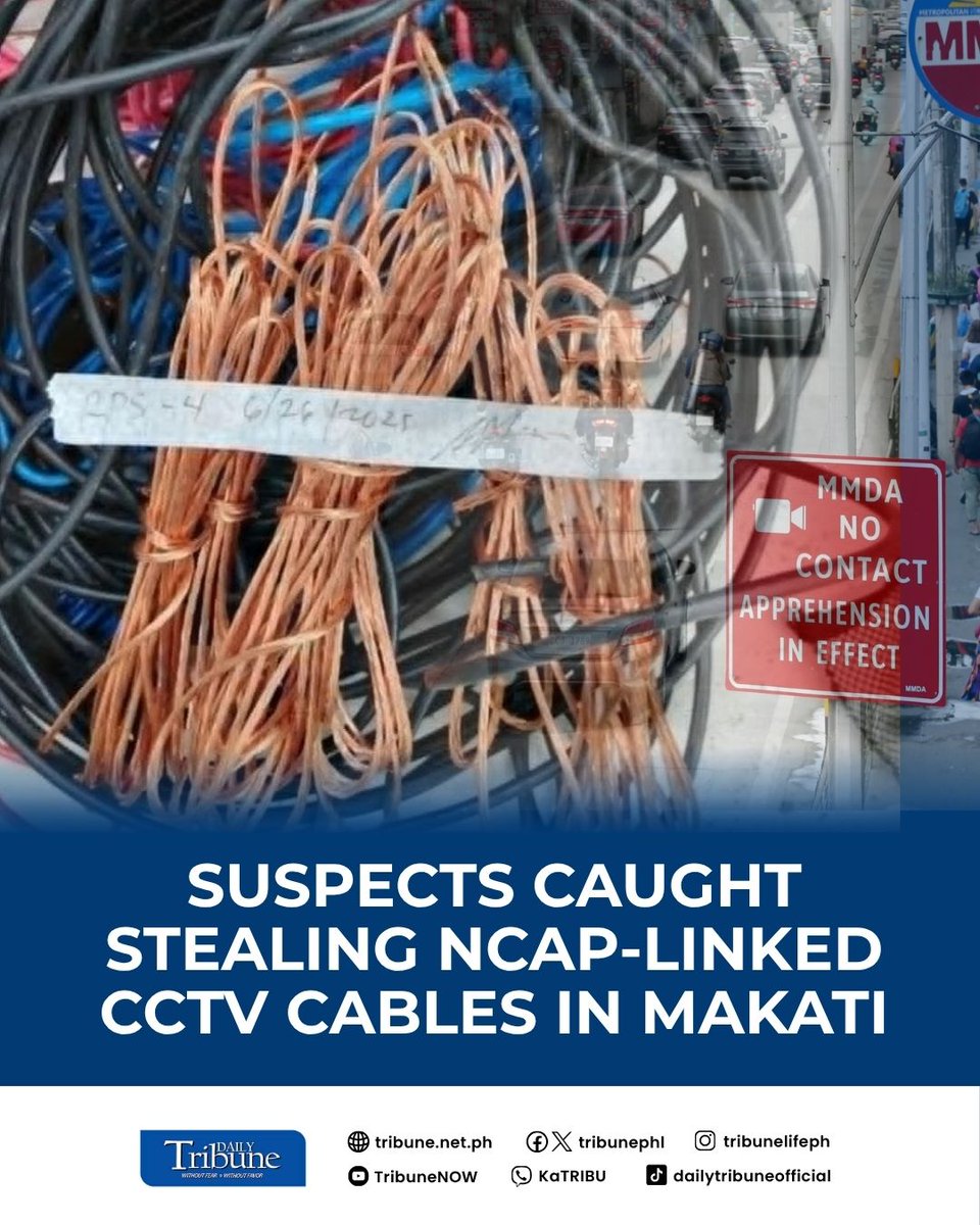 tribunephl's tweet image. Makati City Police OIC Col. Reycon Garduque confirmed the arrest of three suspects involved in the theft and destruction of electrical and data cables at the Guadalupe Footbridge on Friday.

Read more at: tribune.net.ph/2025/06/27/sus…

#dailytribune #Makati