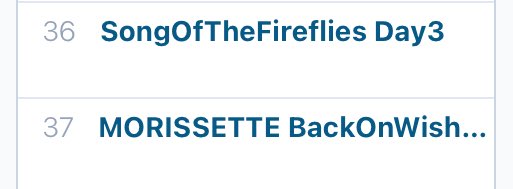 nmdefender's tweet photo. magkatabi lang pala sila sa trend list, nasa 30 na yung isa.. ipasok na rin isa 

MORISSETTE BackOnWishBus
SongOfTheFireflies Day3 
@itsMorissette https://t.co/dCFNrE7FkU