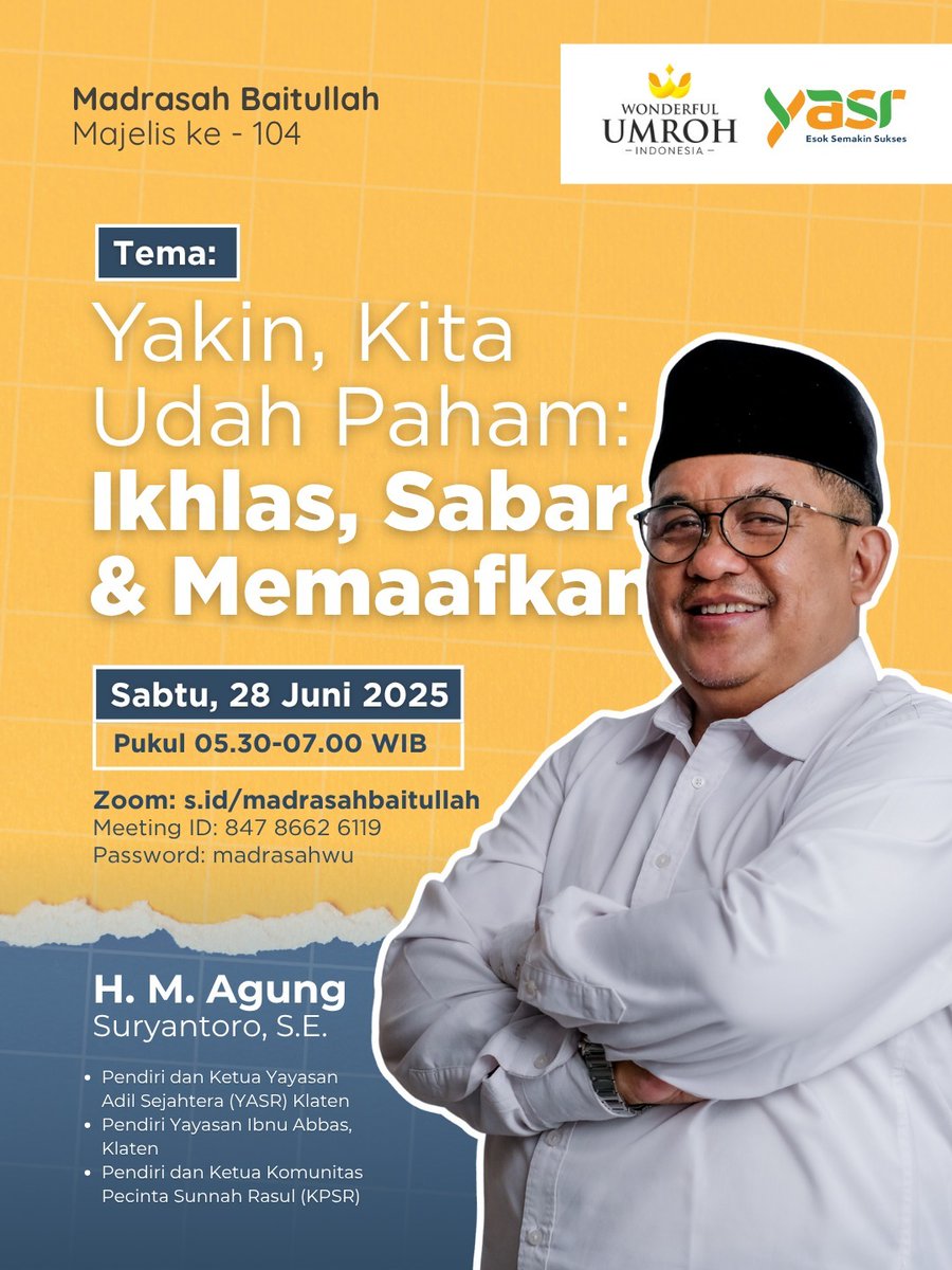 IKHLAS TAPI MASIH SUKA MENGELUH?

Katanya udah ikhlas, tapi masih sering ngeluh. Katanya udah sabar, tapi gampang emosi. Katanya udah maafin, tapi dendamnya masih nyantol di hati. 

Hadir yuk..
📖 MADRASAH BAITULLAH : Majelis ke-104