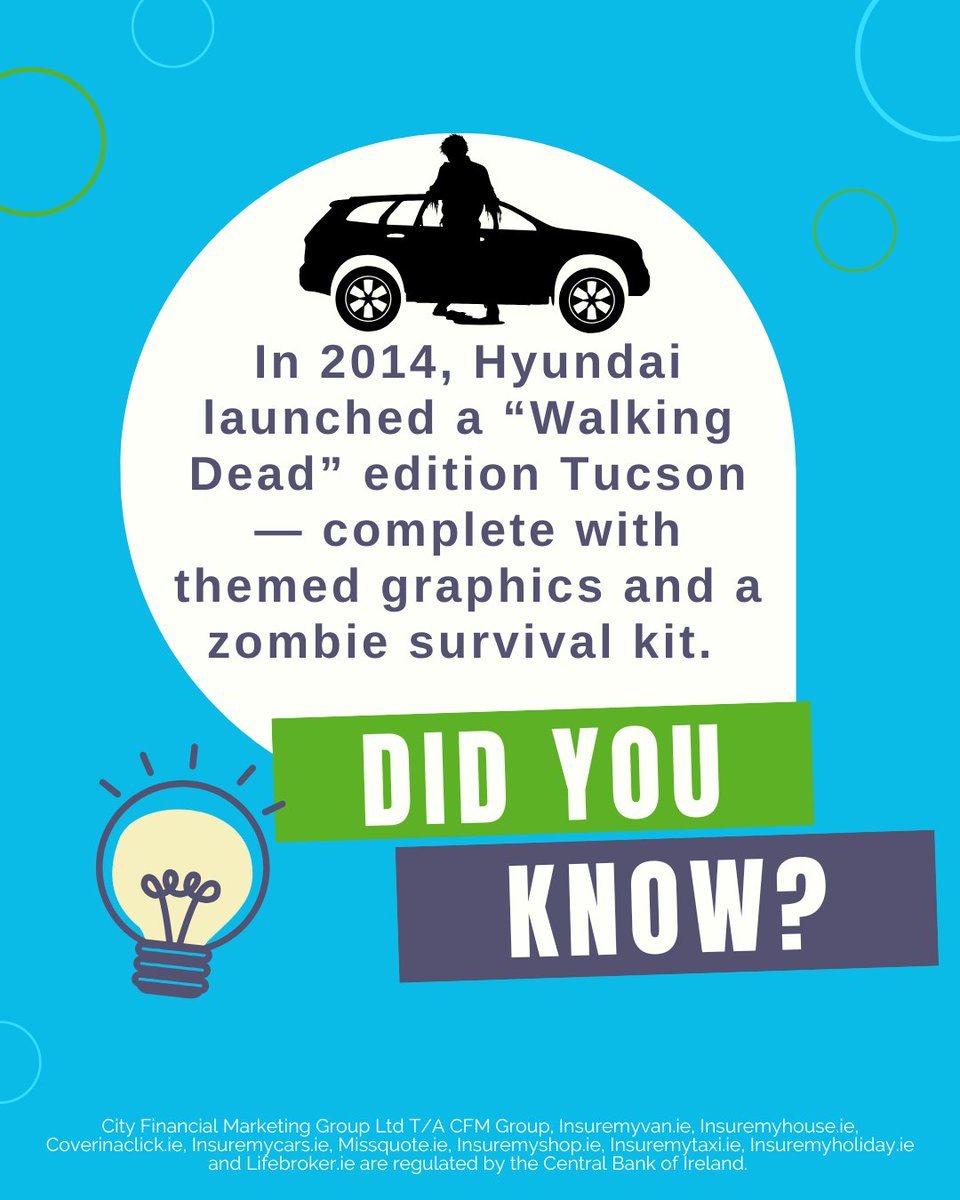 In case of a zombie apocalypse… you’ll want to be driving this! 🧟‍♂️ Hyundai’s 2014 Walking Dead Tucson even came with a survival kit 🤣

#coverinaclick #carfacts #didyouknow #drivingfacts #ad