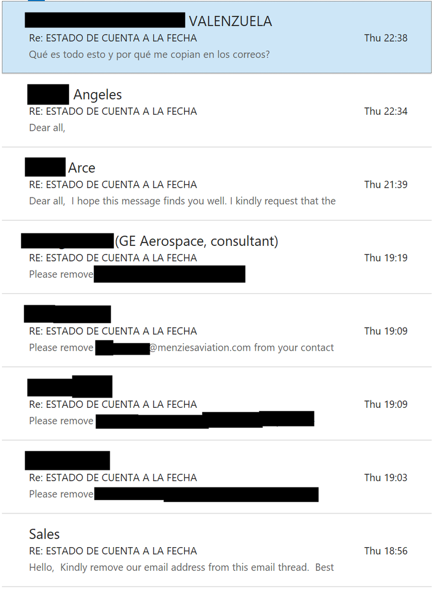 One person at some company I never heard of and who don't understand how email works sent an email with hundreds of people on the "to" line.

Then many of the recipients who also don't understand how email works hit "reply all" asking each other to be removed from the email chain