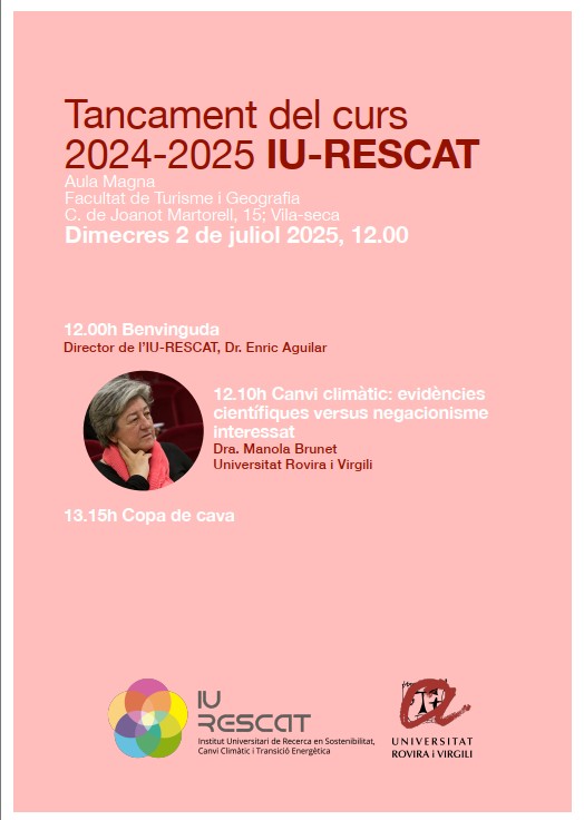 #agendaURV 
📆dimecres 2 de juliol de 2025 , 12:00 h.
📍Facultat de Turisme i Geografia URV (Vila-seca) 
 Confirmar assistència al correu de l’institut!