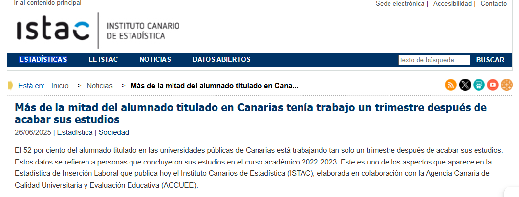 ACCUEE Gobcan (@accuee_gobcan) on Twitter photo 📢<a href="/ACCUEE_gobcan/">ACCUEE Gobcan</a> Informa:
📝Más de la mitad del #alumnado titulado en #universidades públicas de #Canarias tenía trabajo un trimestre después de acabar sus estudios
🎯Publicado por <a href="/istac_es/">Istac🇮🇨</a>, en colaboración con <a href="/ACCUEE_GobCan/">ACCUEE Gobcan</a>
👉
gobiernodecanarias.org/istac/.content… 📢<a href="/ACCUEE_gobcan/">ACCUEE Gobcan</a> Informa:
📝Más de la mitad del #alumnado titulado en #universidades públicas de #Canarias tenía trabajo un trimestre después de acabar sus estudios
🎯Publicado por <a href="/istac_es/">Istac🇮🇨</a>, en colaboración con <a href="/ACCUEE_GobCan/">ACCUEE Gobcan</a>
👉
gobiernodecanarias.org/istac/.content…