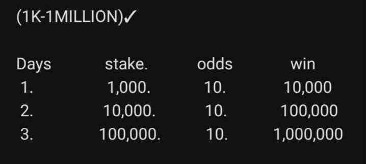 10 ODDS ROLLOVER 

BET 1👇

Betslip code: ZQAV8

Betting site👇
db-bet.co/3Dwsq1n

Register using this promocode 👇
                                          MAFIA254