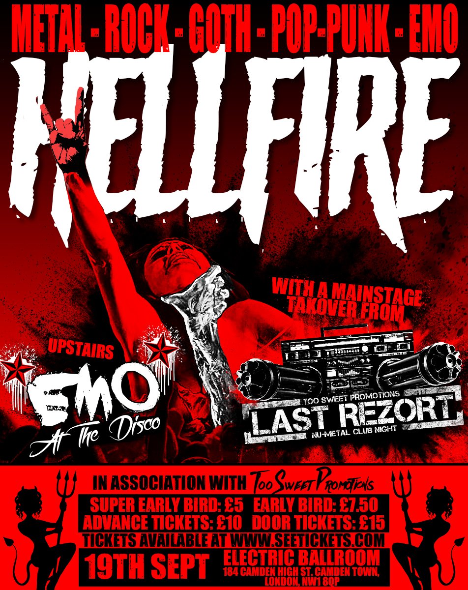 Tickets for the upcoming HELLFIRE @ Electric Ballroom, Camden - London's Legendary Rock Night on the 19th of Sept are now on sale via the link below:
electricballroom.seetickets.com/event/hellfire…