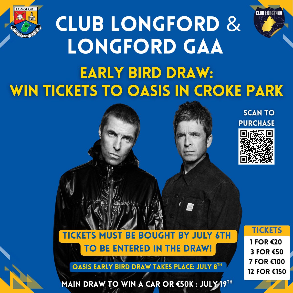 It's Friday. So why not enter the Longford GAA draw for the main prize of a car or €50k. 2 early birds left. Oasis tickets in Croke Park and All Ireland final tickets. <a href="/oasis/">Oasis</a> 
#oasis25
Enter the draw here: member.clubspot.app/club/club-long…